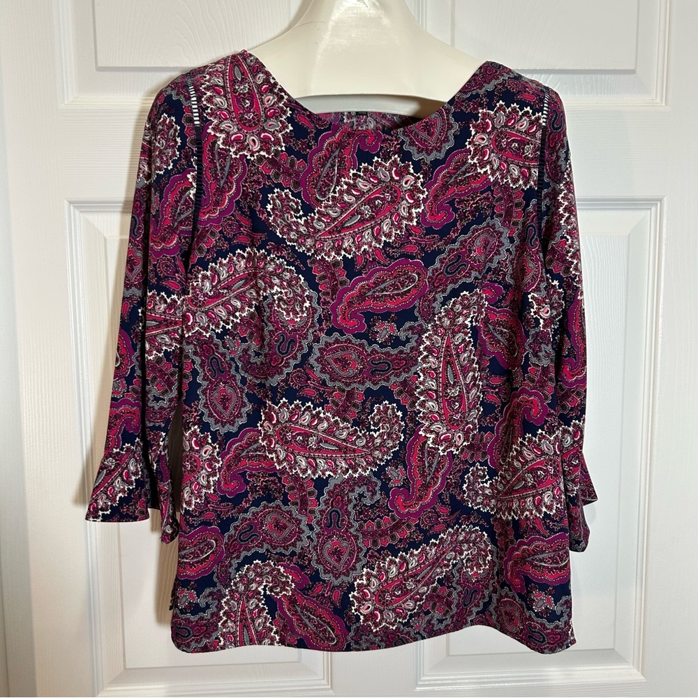 Talbots Fuchsia and Navy Paisley Blouse